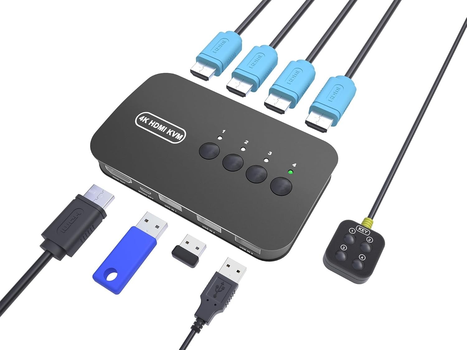 High-Definition 4-Port KVM Switch for 4 Computers - Includes Cables & Controller
