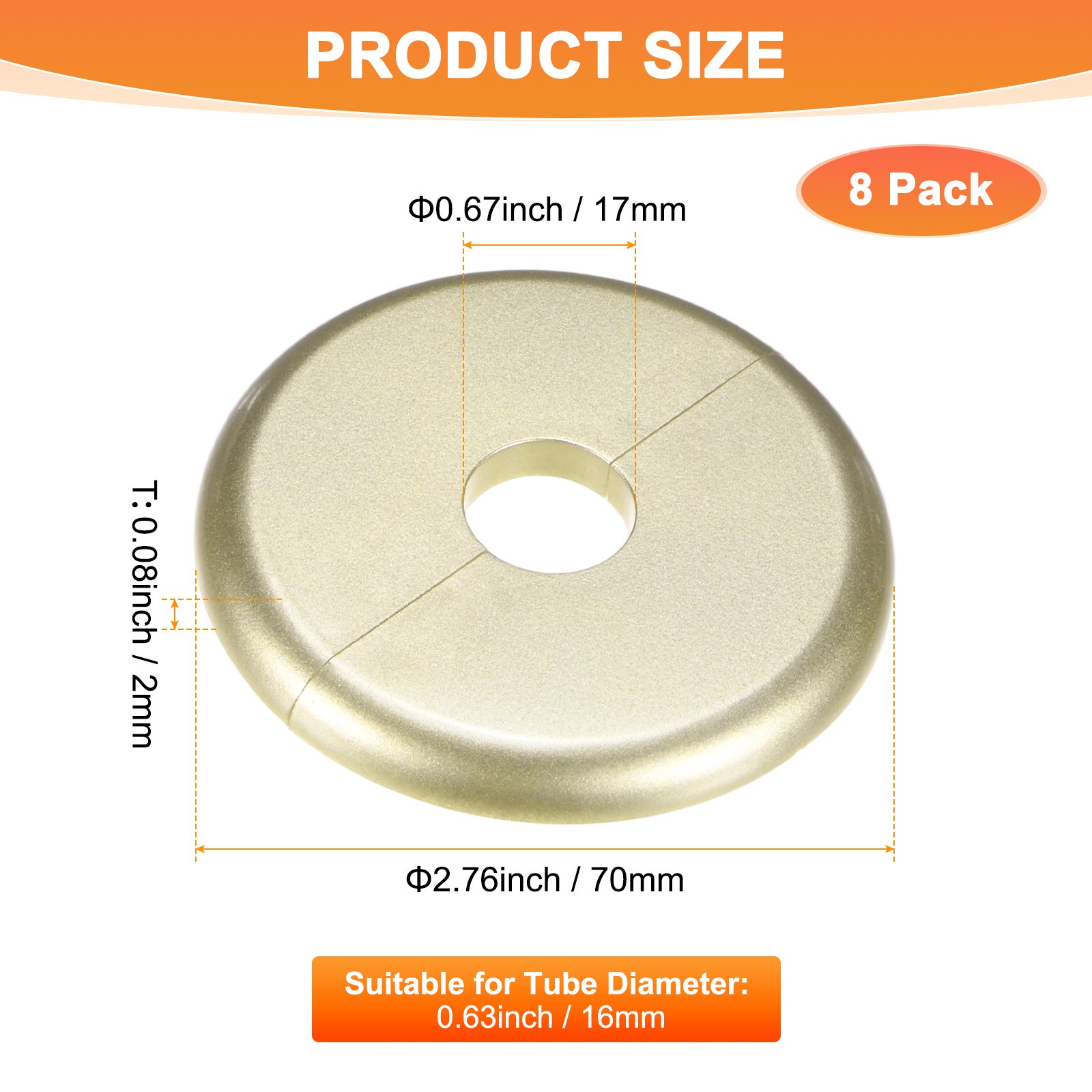 8pcs gold split flange for pipe cover 17mm ID 70mm OD