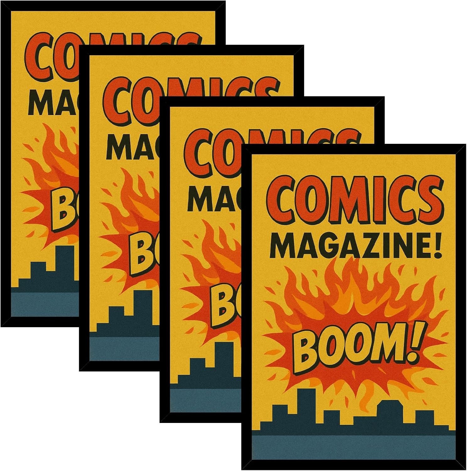 Versatile 4-Pack Black Frames for Comics and Artwork - Shatter-Resistant Design
