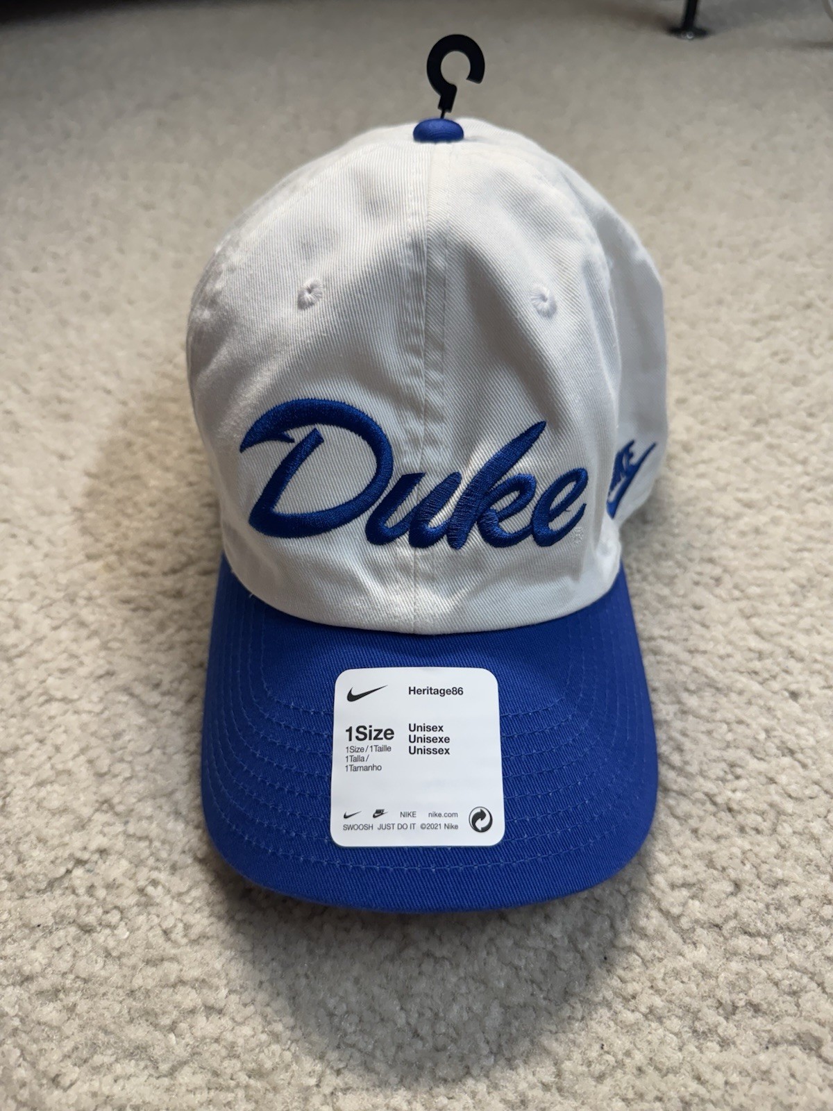 Nike Two Toned Embroidered Duke Blue Devils Baseball Dat Hat Cap White/Blue