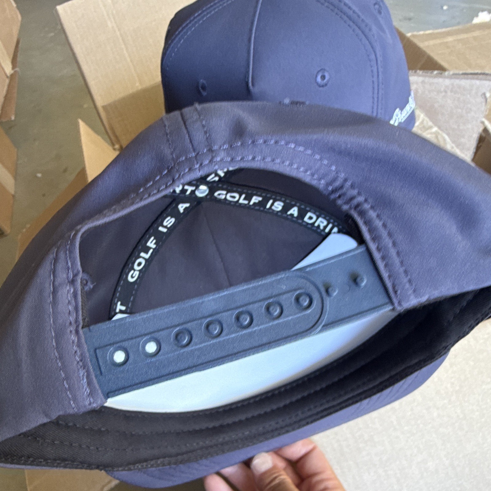 Navy Adjustable Golf Hat Snapback Cap Polyester Solid Logo Unisex Adults