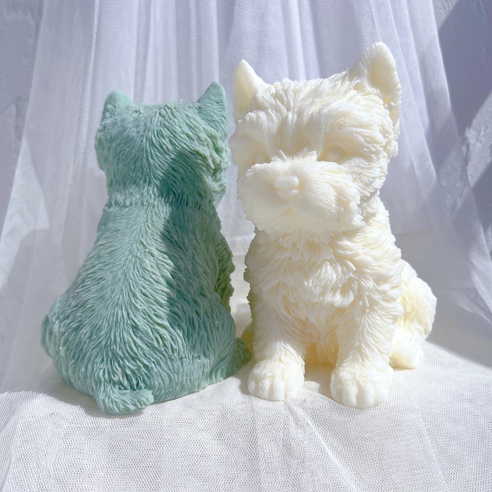 Yorkshire Puppy Dog Silicone Mold Wax Candles Gypsum Concrete Figurine DIY Mould