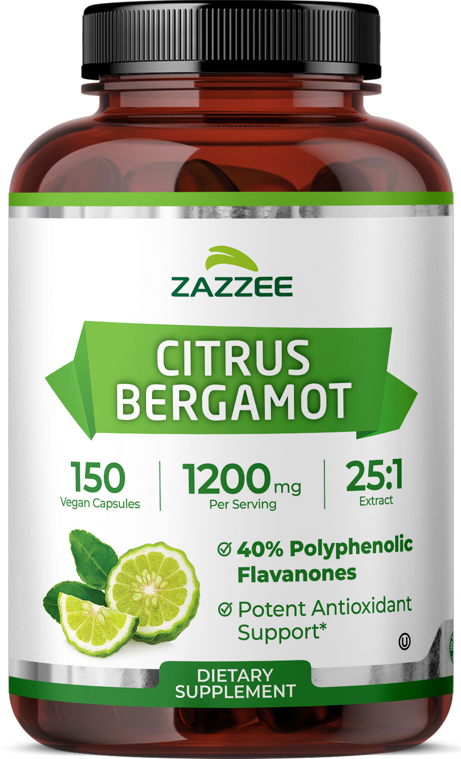 Zazzee Citrus Bergamot 25:1 Extract 1200 mg, 40% Polyphenolic Flavanones, Kosher