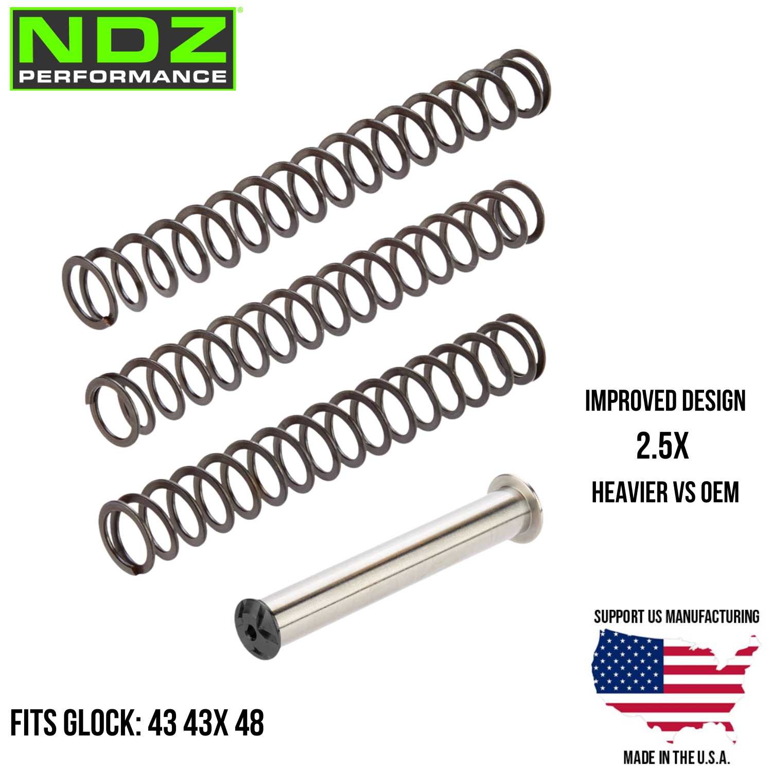 NDZ Glock 43 43X 48 Heavyweight Stainless Steel Guide Rod Tuner Pack ISMI Spring