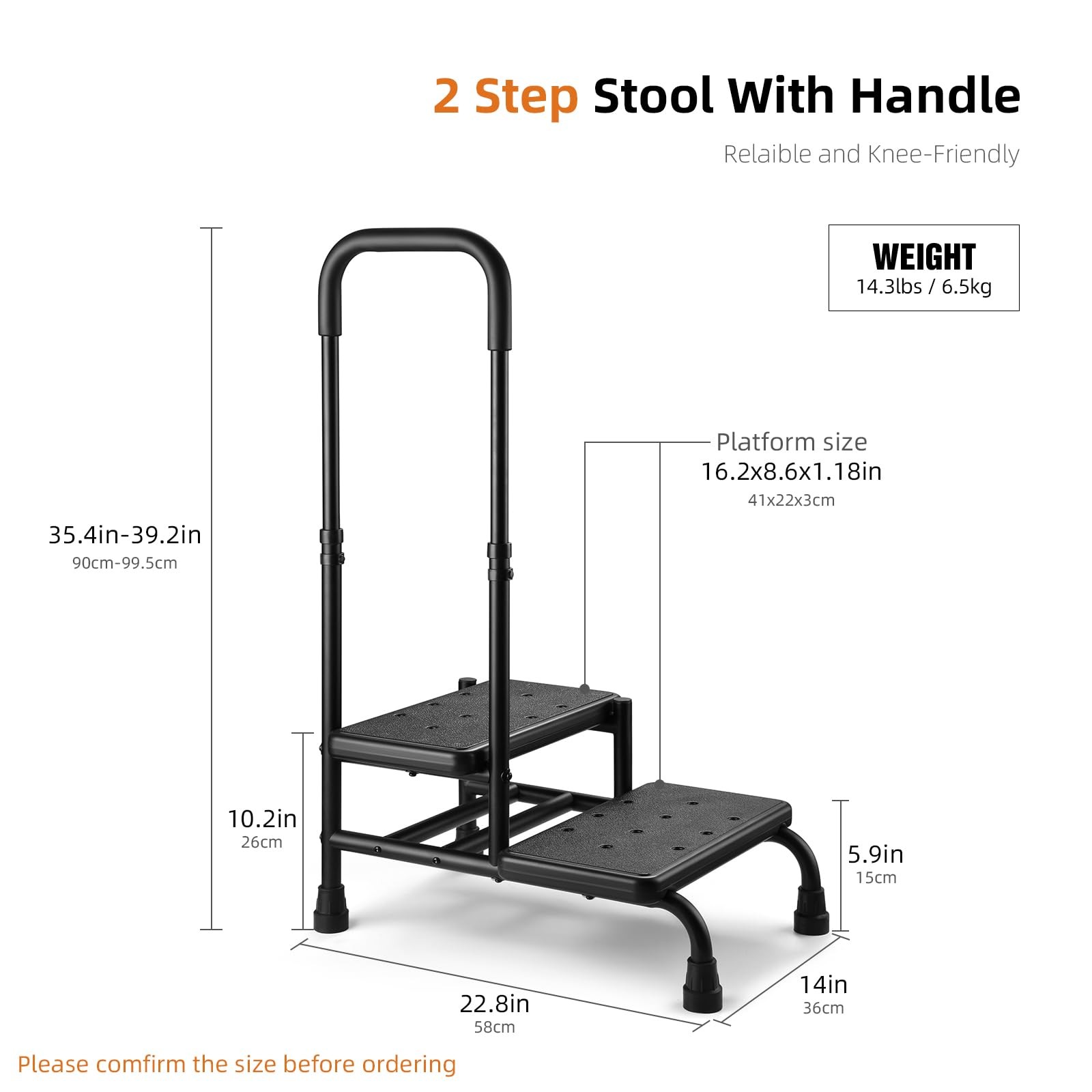 Step Stool with Handle, Non Slip Platform and Adjustable Handrail, Two Step S...