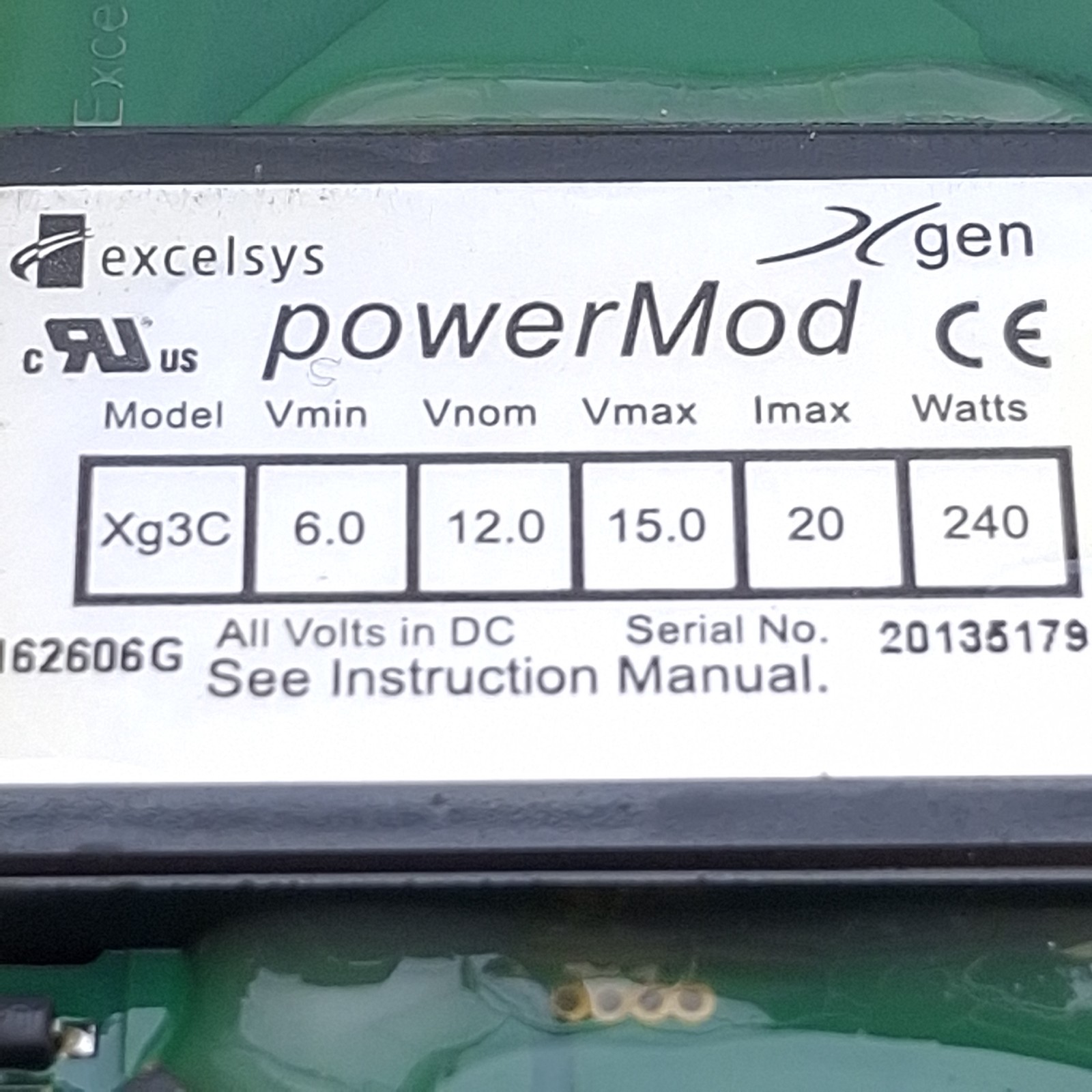 Excelsys Xg3C Configurable Power Supply Module 240W, 6-15VDC 20A Output