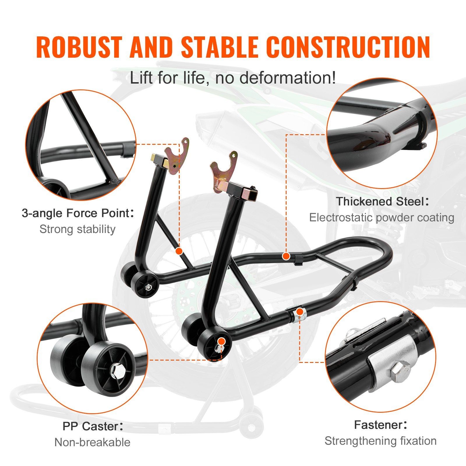 Motorcycle Rear Jack Stand 850lb Capacity with Interchangeable Forks Black