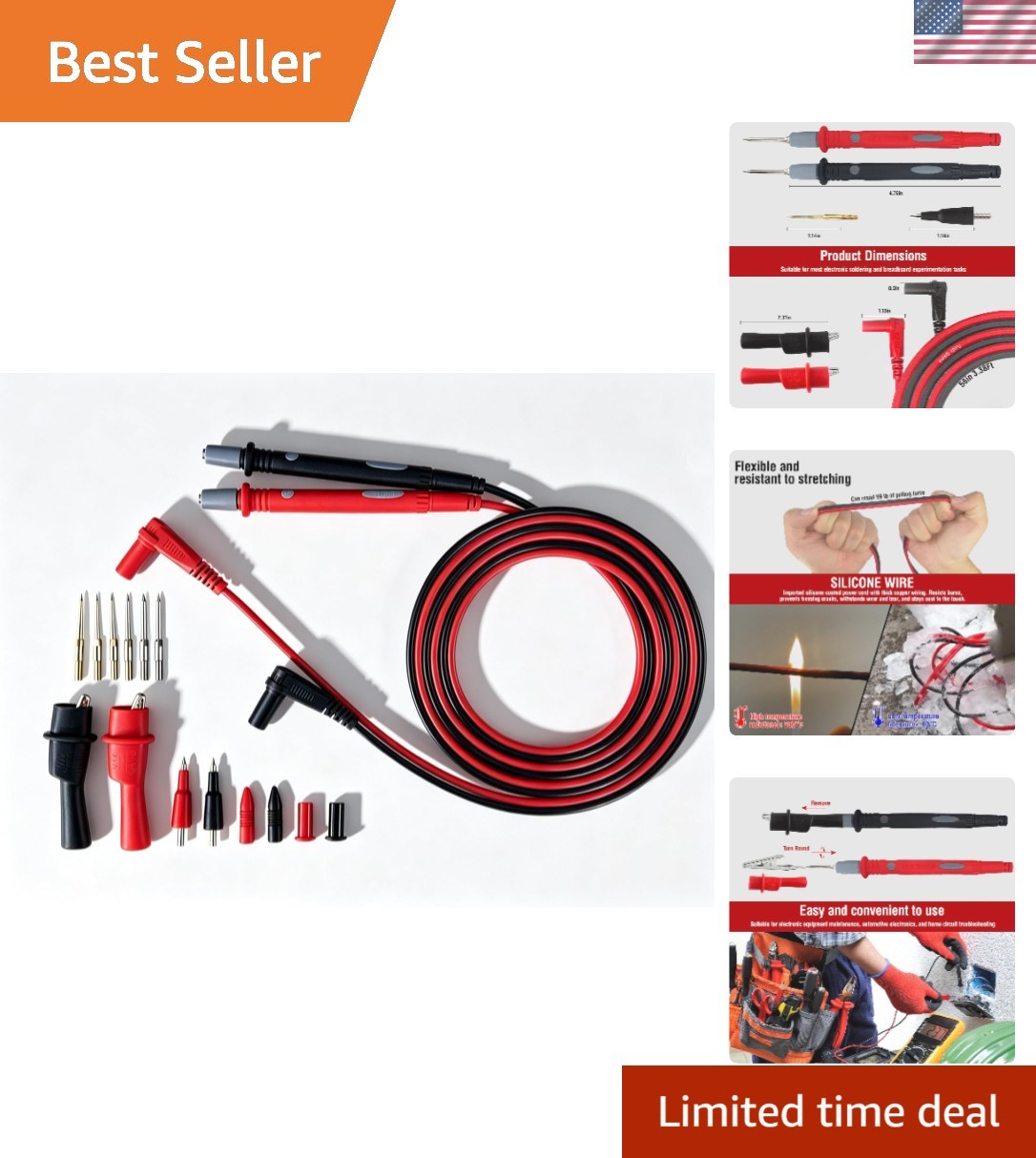 Professional Multimeter  Leads Kit,Extra-Long Silicone Meter Leads 1000V 20A,...