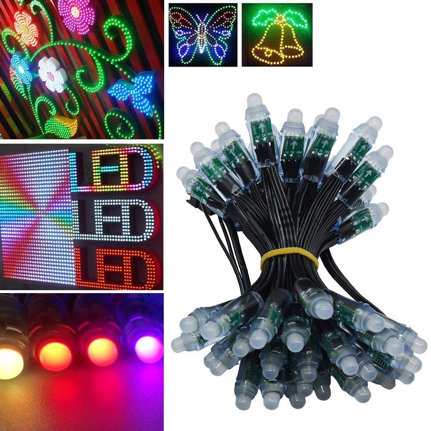 WS2811 Diffused Digital RGB LED Pixel Lights Black Wire Individually Addressa...