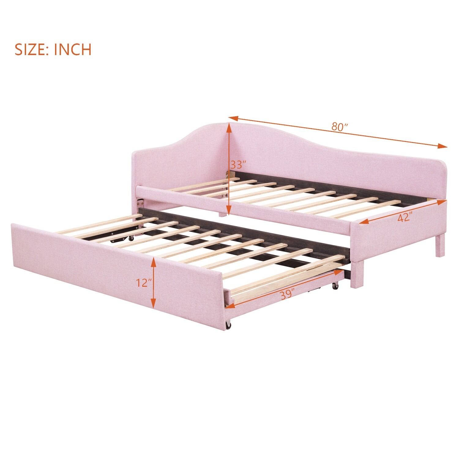 Twin Size Daybed Linen Upholstered Bed Frame Sofa Bed with Pull Out Trundle Bed