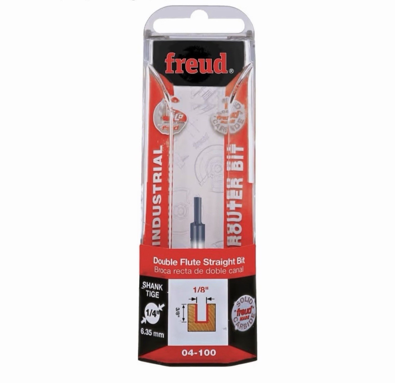 Freud 04-100 Double Flute Straight Router Bit Carbide 1/8" Dia 1/4" Shank