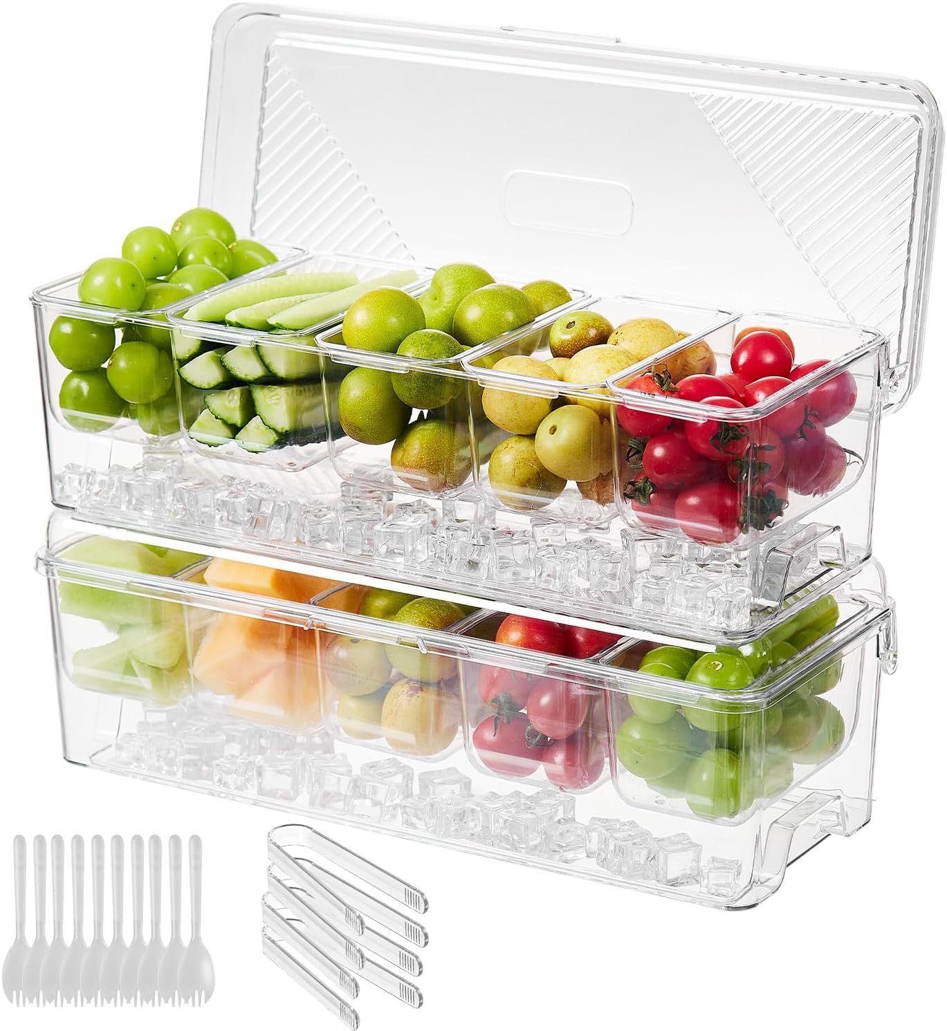Ice Chilled Condiment Caddy,Stackable Chilled Condiment Containers,Serving Platt