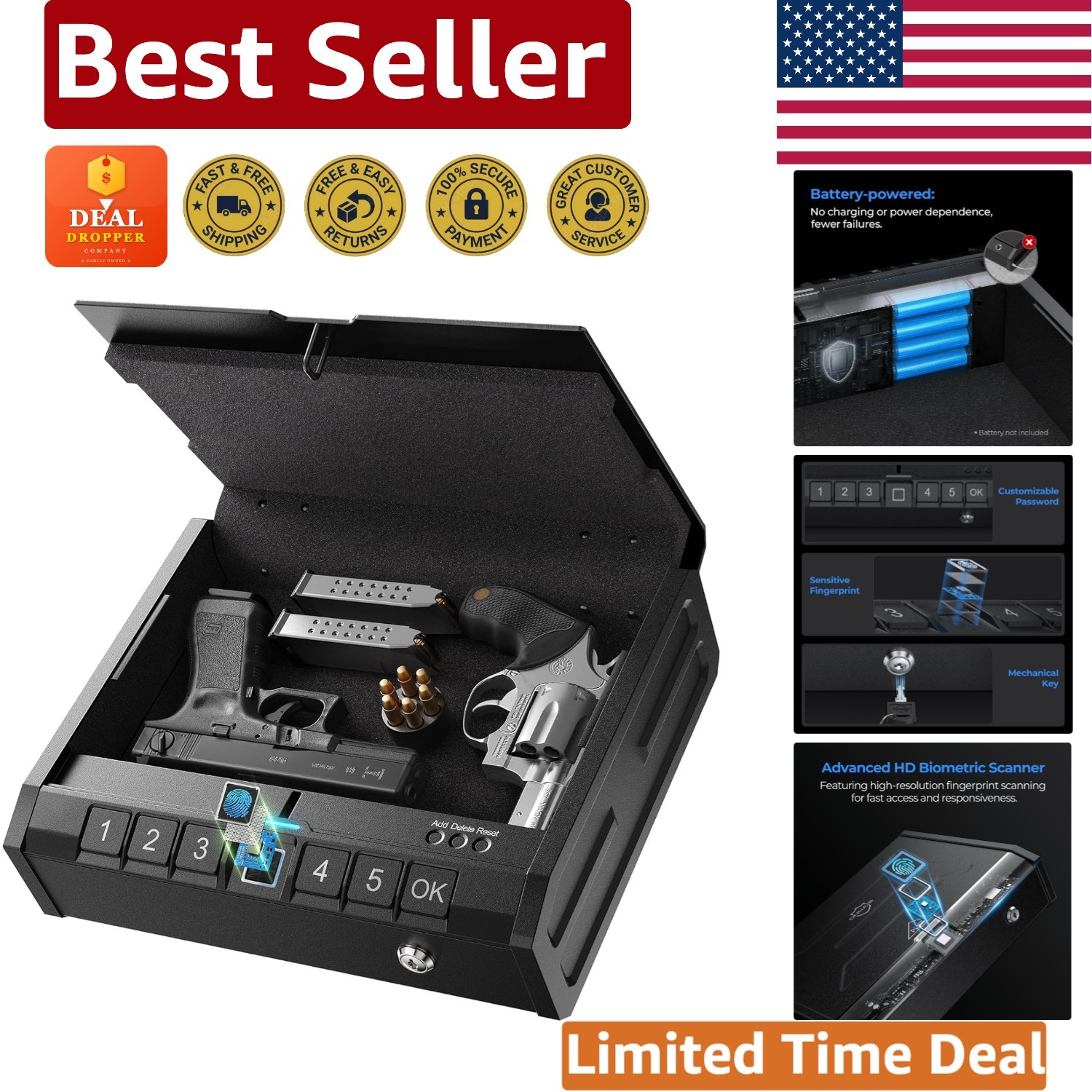 Portable Iron SE Biometric Gun Safe – Fast Access for Home, Nightstand, or Car