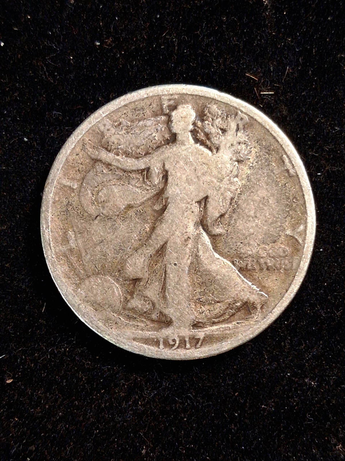 1917 Walking Liberty Half Dollar.  AG/G. Full Date, Decent Rims.