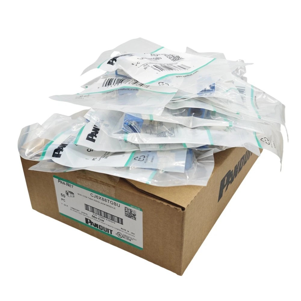 New CJ6X88TGBU For Panduit Cat6a 10 Gig Mini-Com Jack Blue (BOX OF 50)
