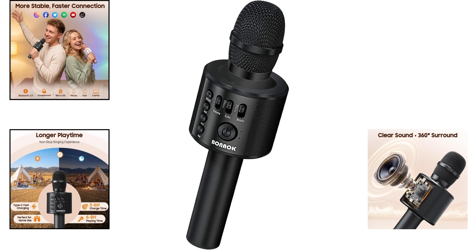Bluetooth Karaoke Microphone with Volume Control - Perfect for Fun Gatherings