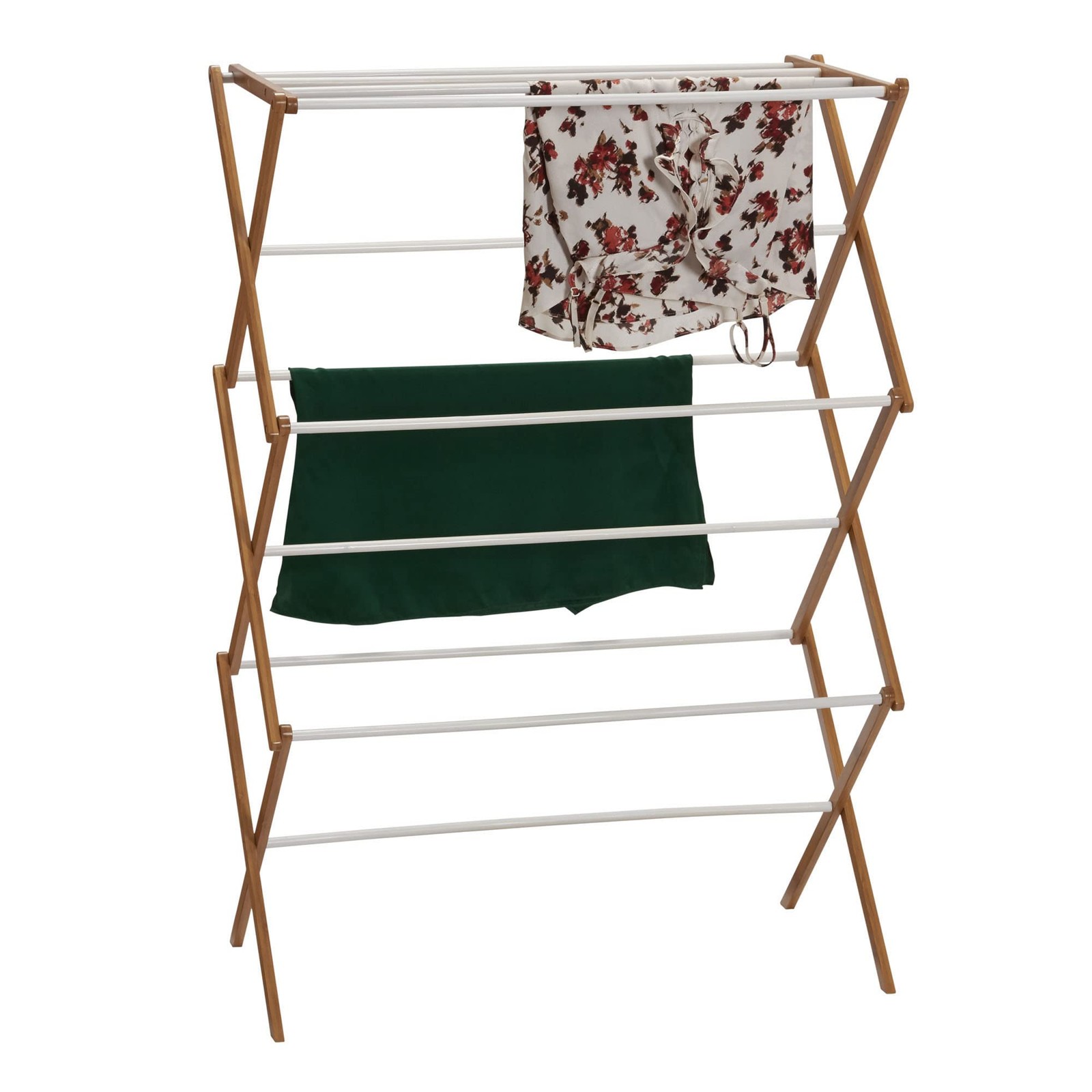 Bamboo Folding Clothes Drying Rack | White Finish, 11 Dowels & Flat Drying Sh...
