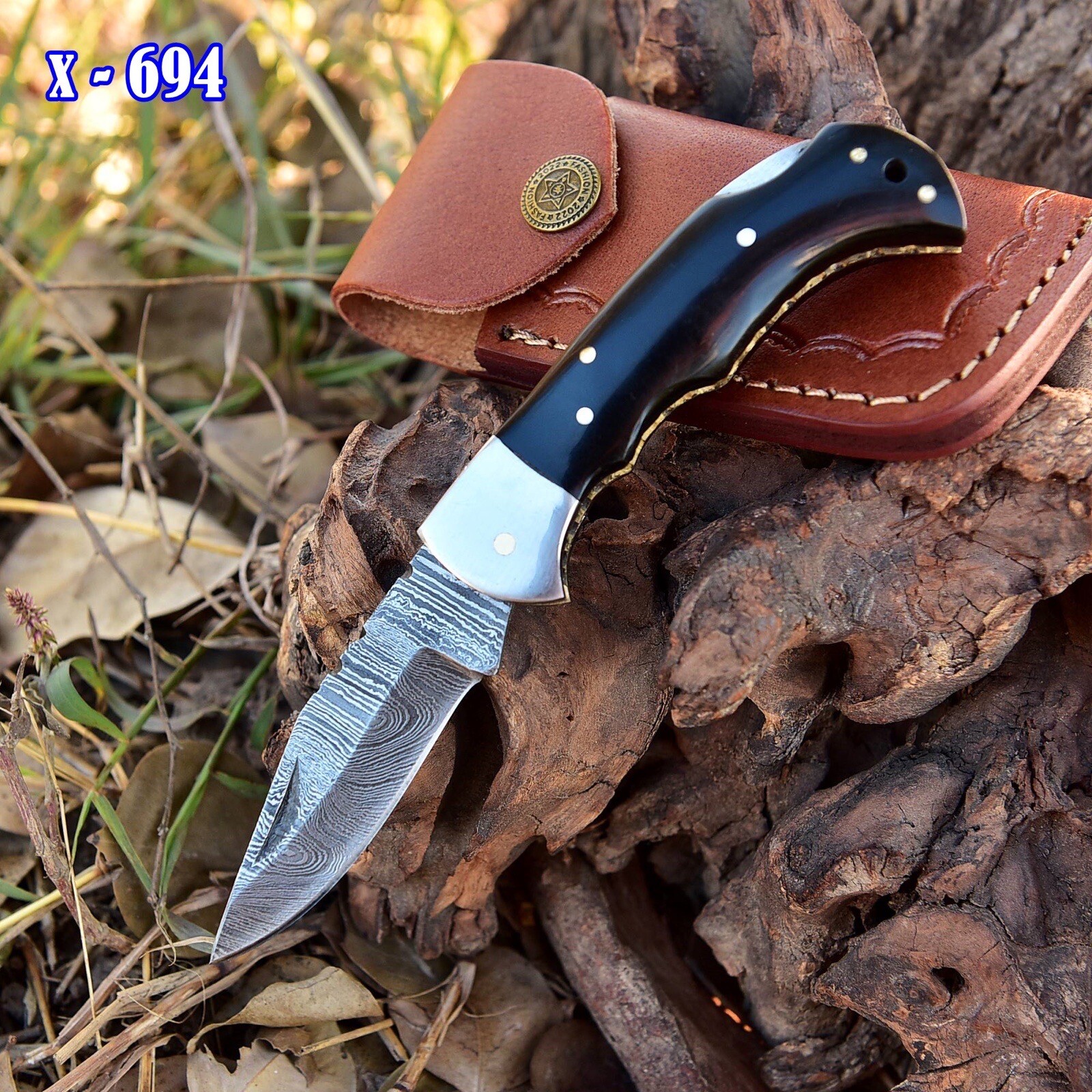 Pocket Knife Forged Damascus Steel Folding Blade Pocket Knife Ideal Buck Hunter