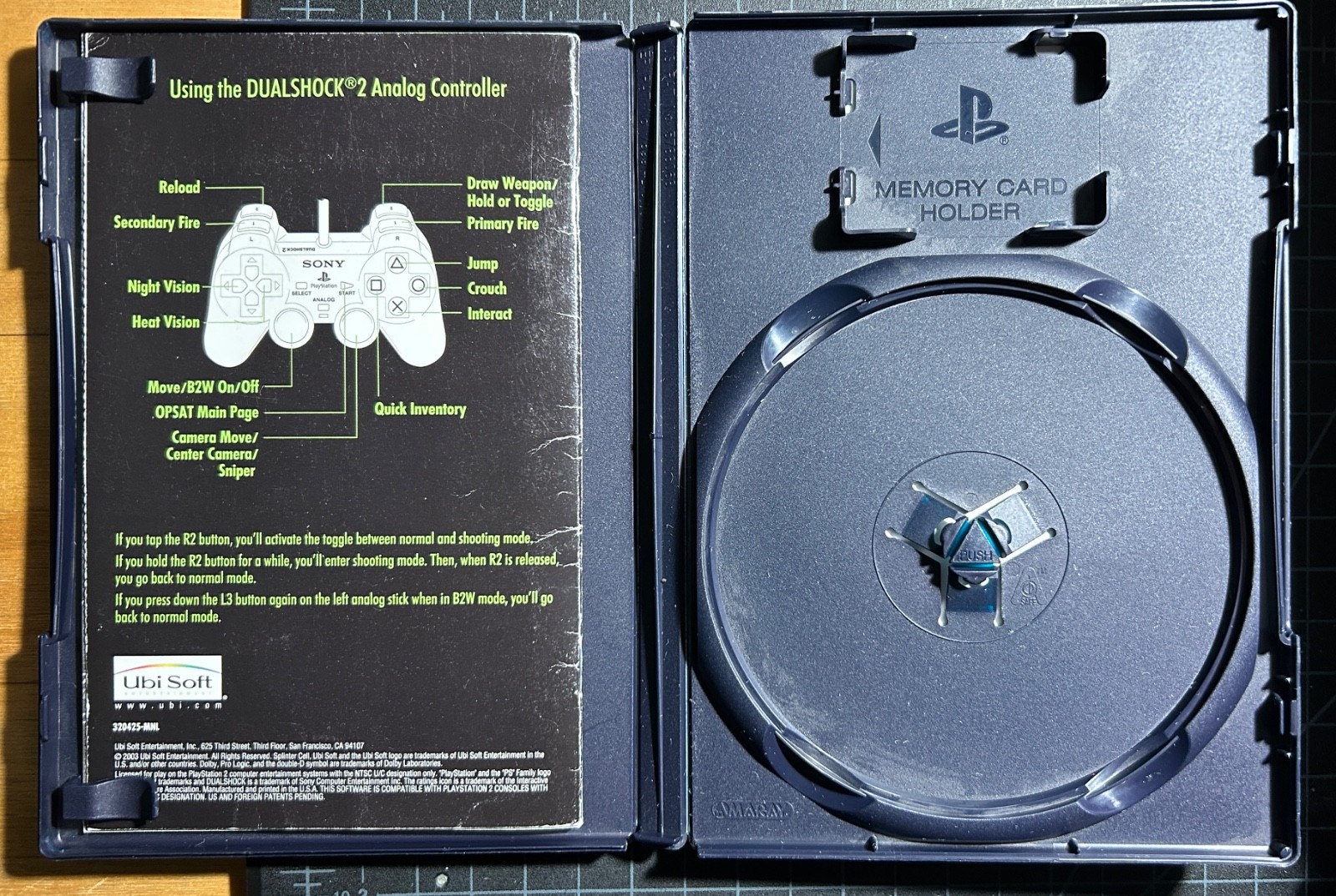 SPLINTER CELL (PLAYSTATION 2, 2001) PS2 CASE & MANUAL ONLY, NO GAME!