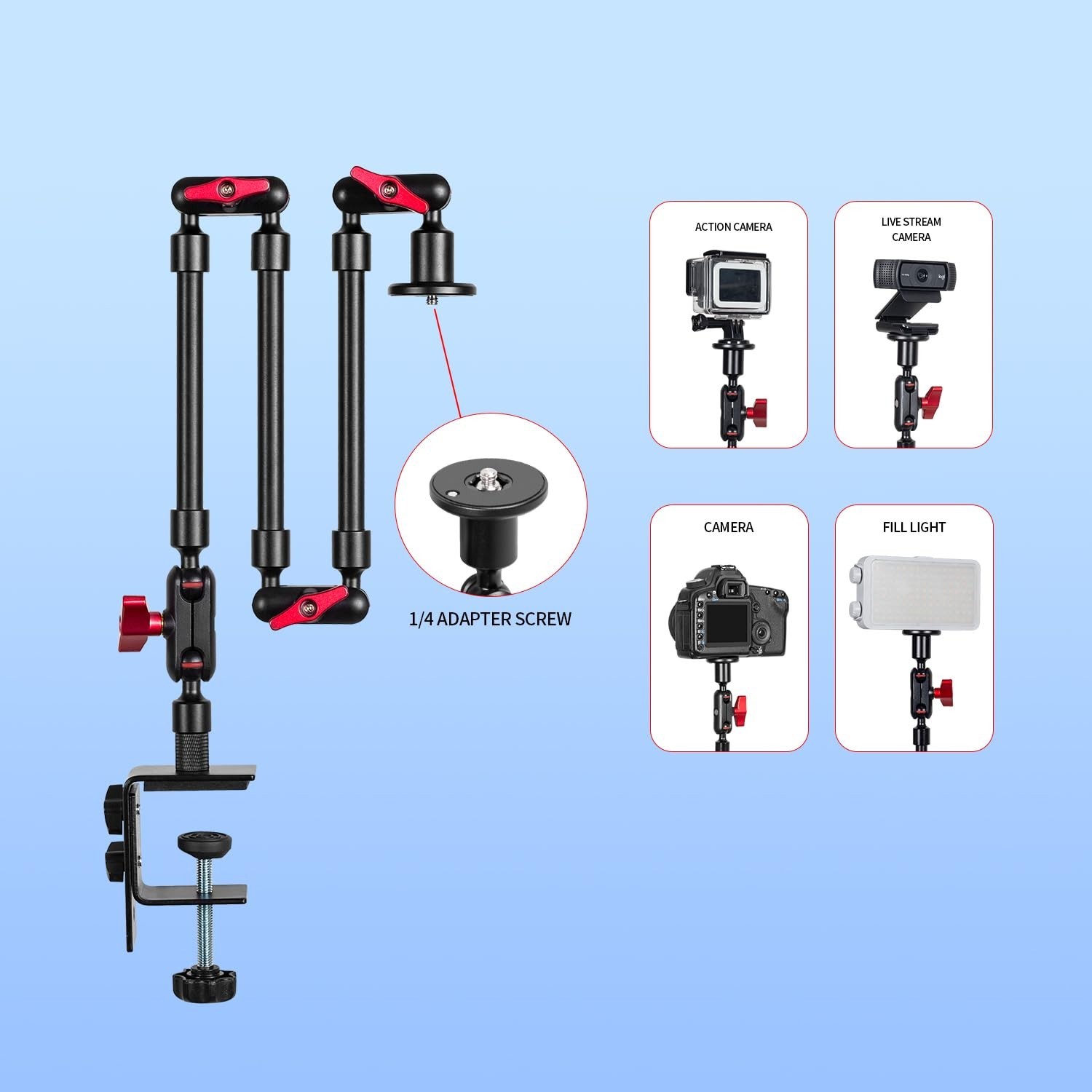 Magic Arm with Clamp, Long Articulating Arm Camera Mount, Adjustable Phone Mo...