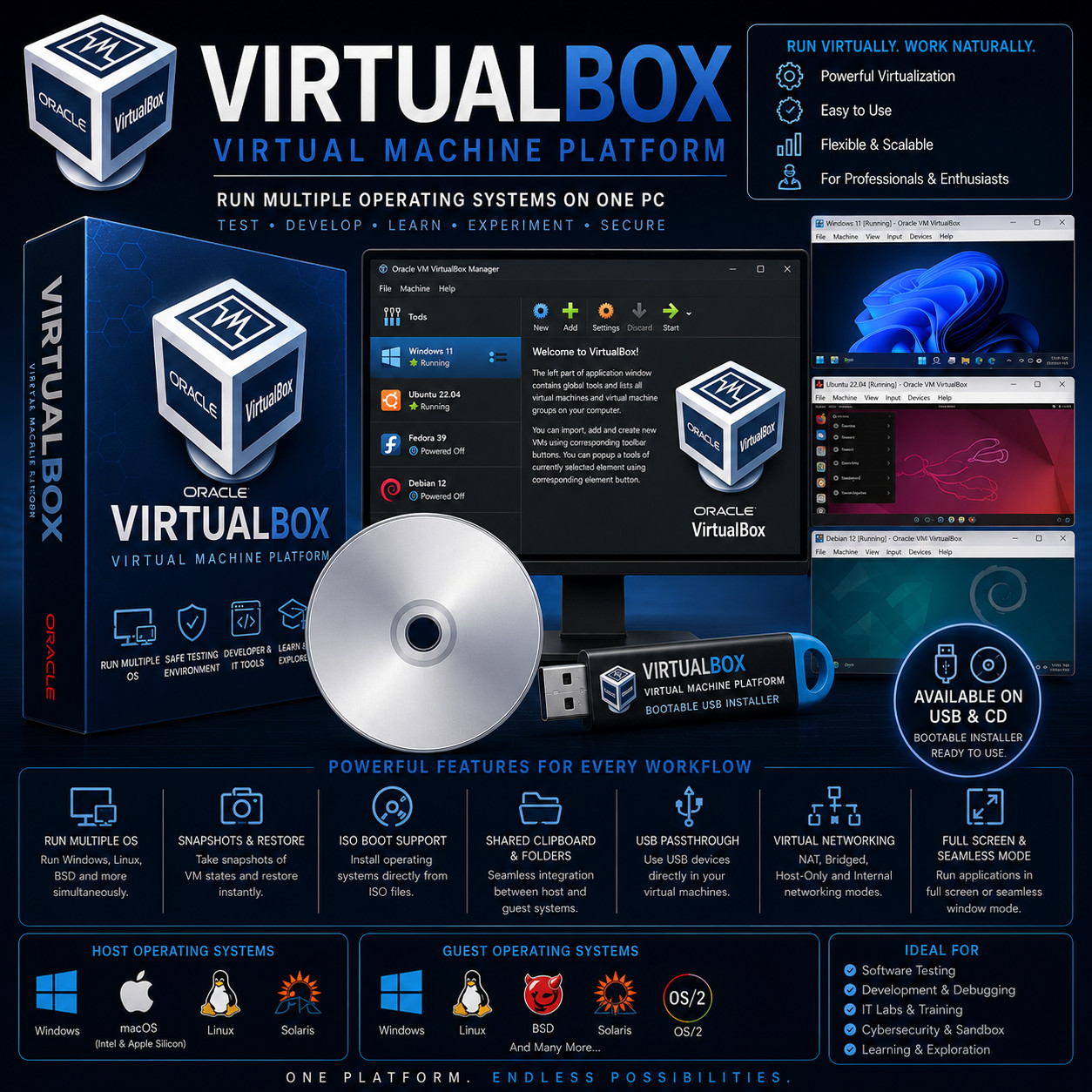 VirtualBox | Virtual Machine Software | Create UNLIMITED VM  | CD & USB | LATEST