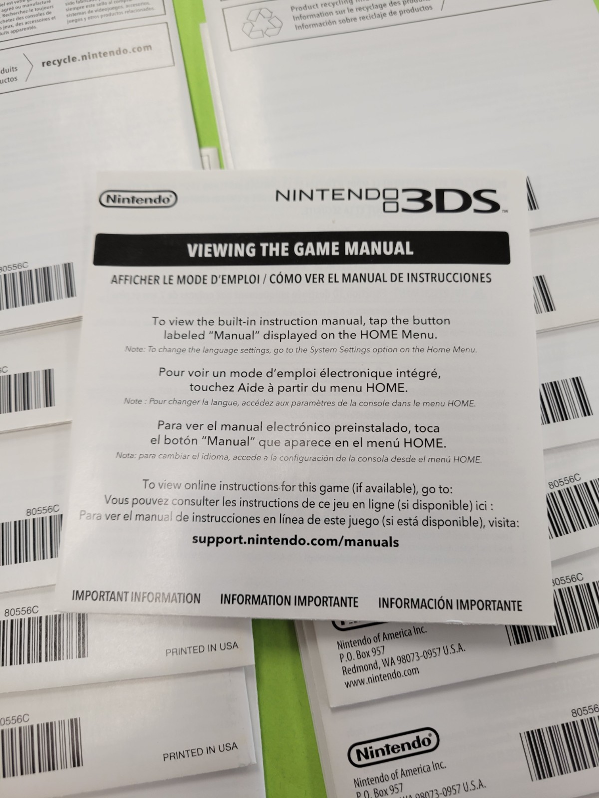 Nintendo 3DS Viewing The Game Manual NO GAME Information Instructions 80556C
