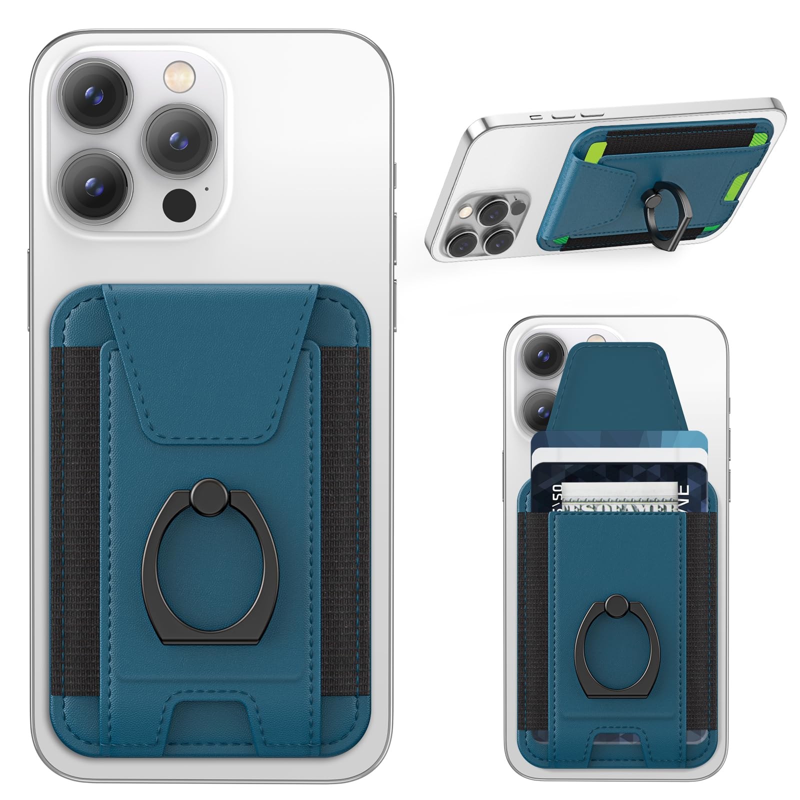For Magsafe Wallet with Grip, 6-Card Holder, Stronger Blue+Phone Grip