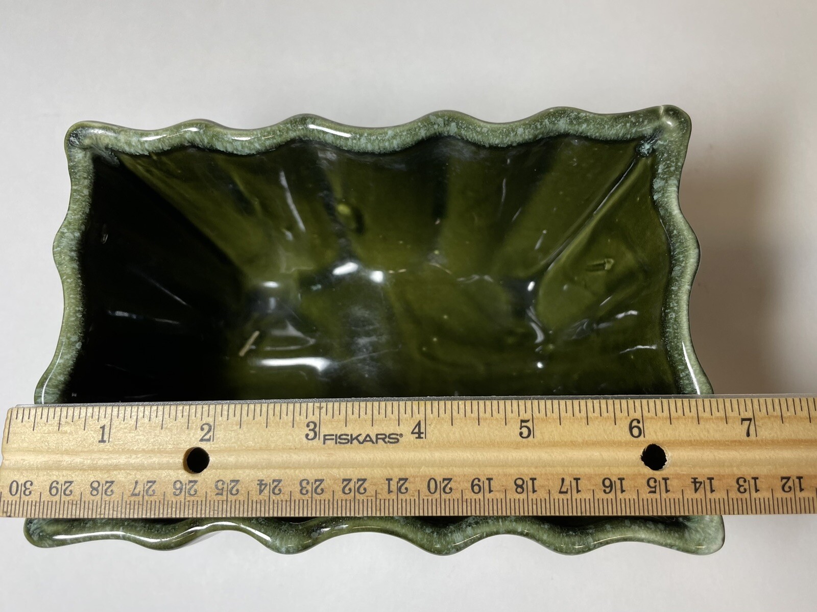 Wavy Ceramic Olive Green Planter 6.5”