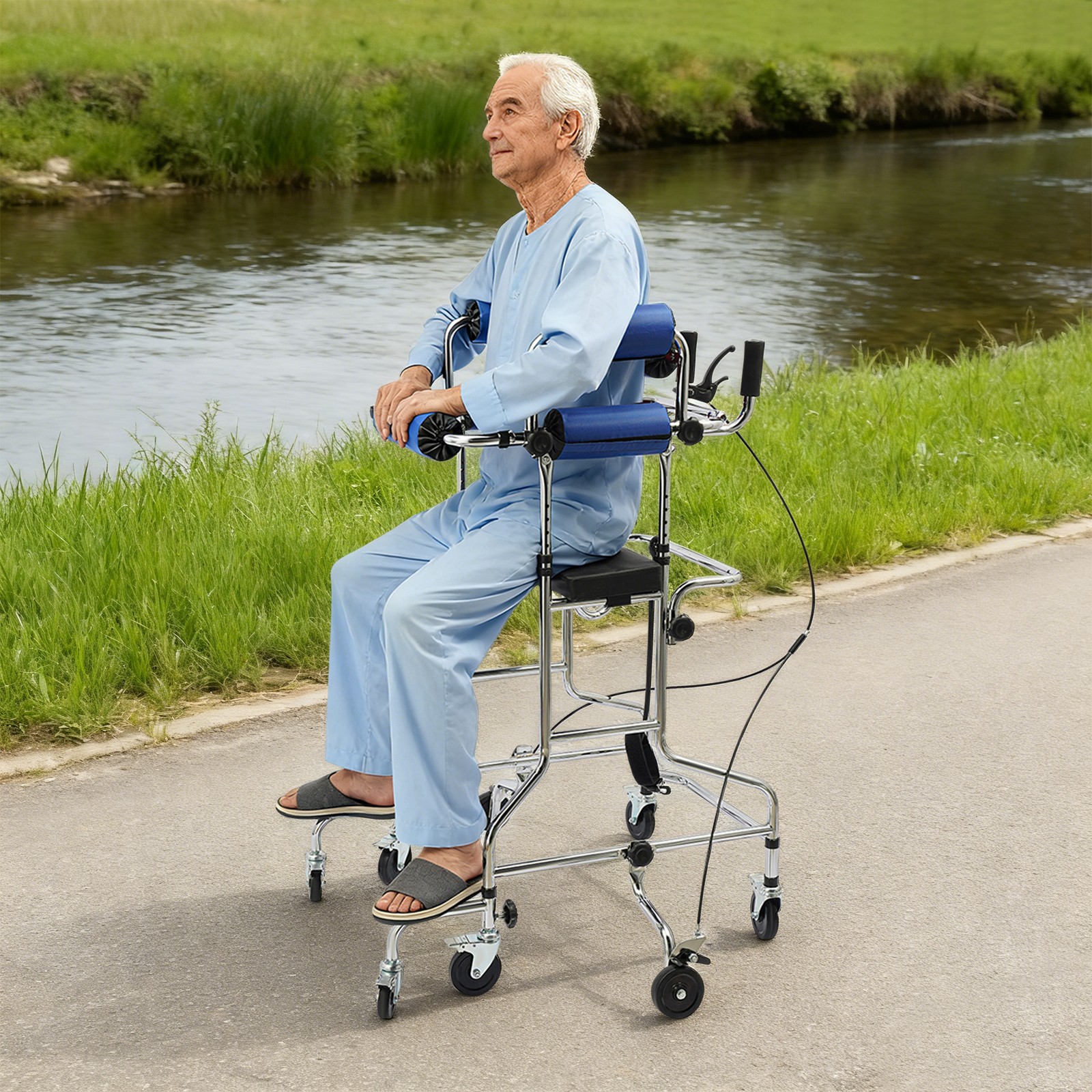 Adult Standing Walker 8-Wheel Height Width Adjustable Walking Aid Mobility Aid