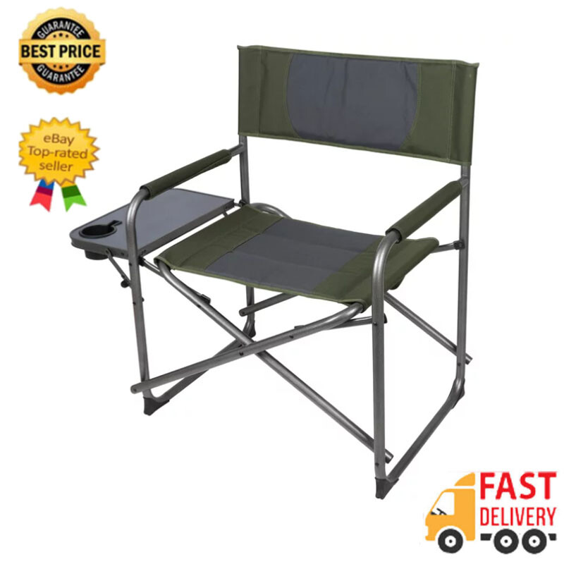 Folding Chair Director Chair w/ Side Table Camping Outdoor Portable Steel 600lb