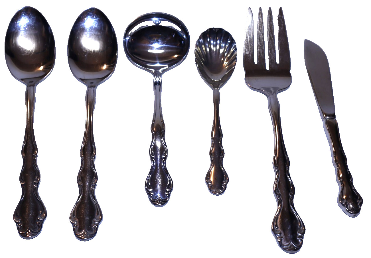 Reed And Barton REGENCY Stainless Flatware 6 Piece Serving Set Ladle Knife Fork+
