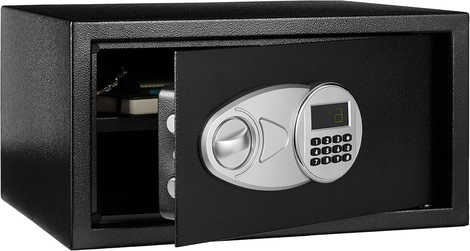 Amazon Basics Steel Security Safe and Lock Box with Programmable Electronic Keyp