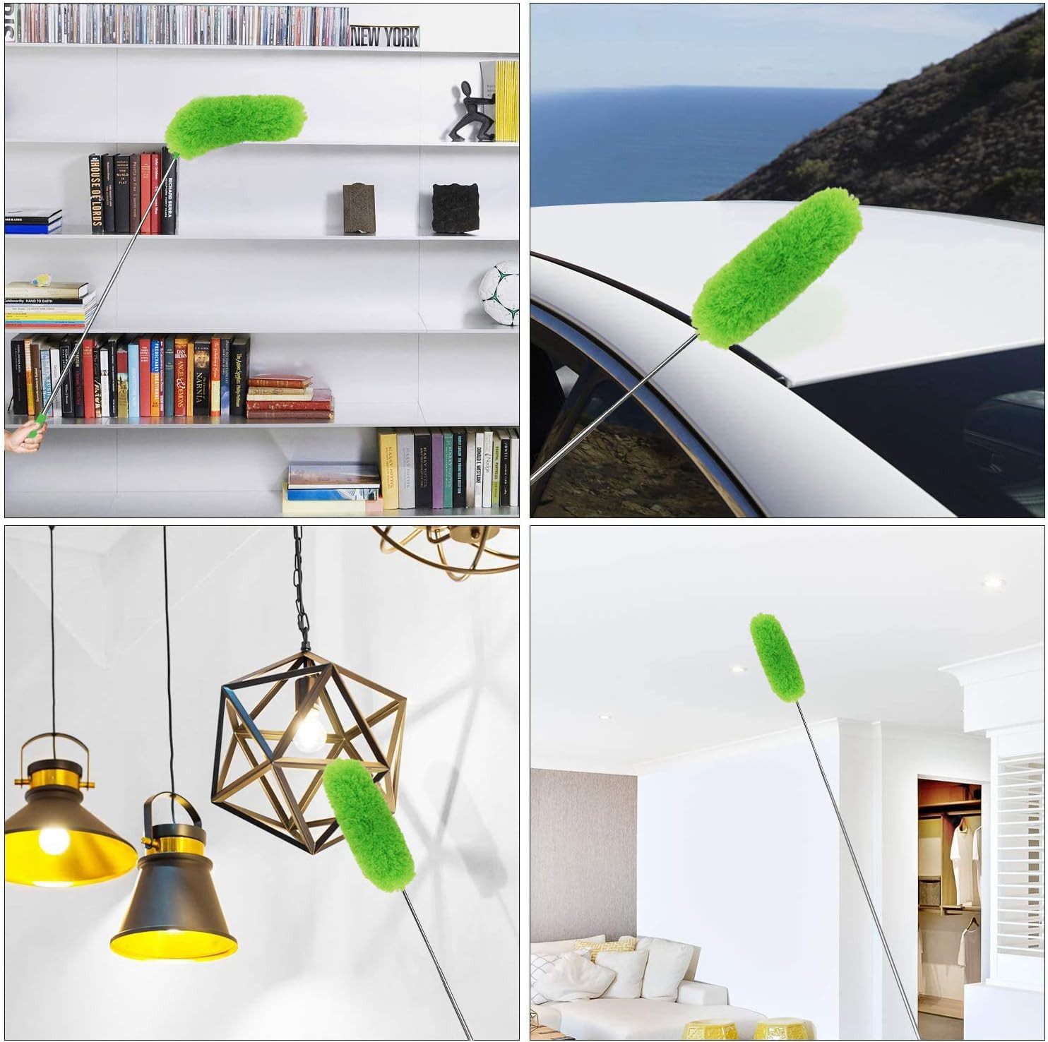 Microfiber Feather Duster Extendable Duster w/ 100 Inches Extra Long Pole Green