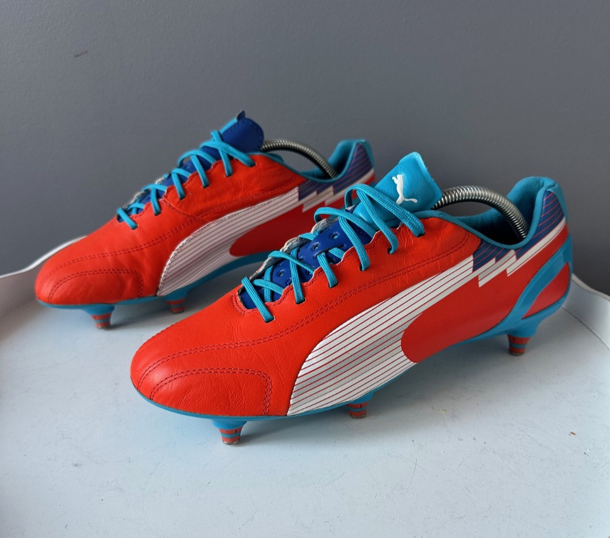 Puma Evospeed 1-K Leather SG Cleats football soccer boots shoes Orange Red US9