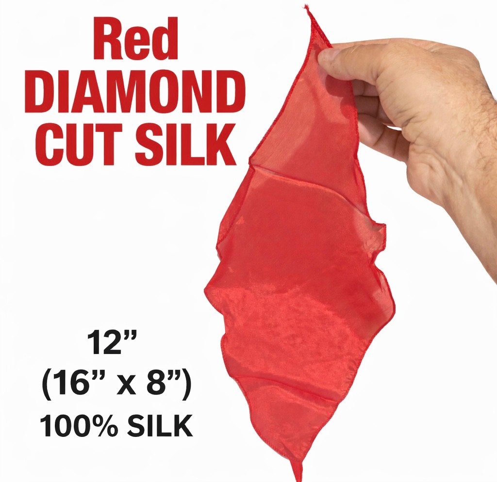 RED DIAMOND CUT MAGICIAN SILK 12” 8” x 16” Magic Trick Thumb Tip Production Prop