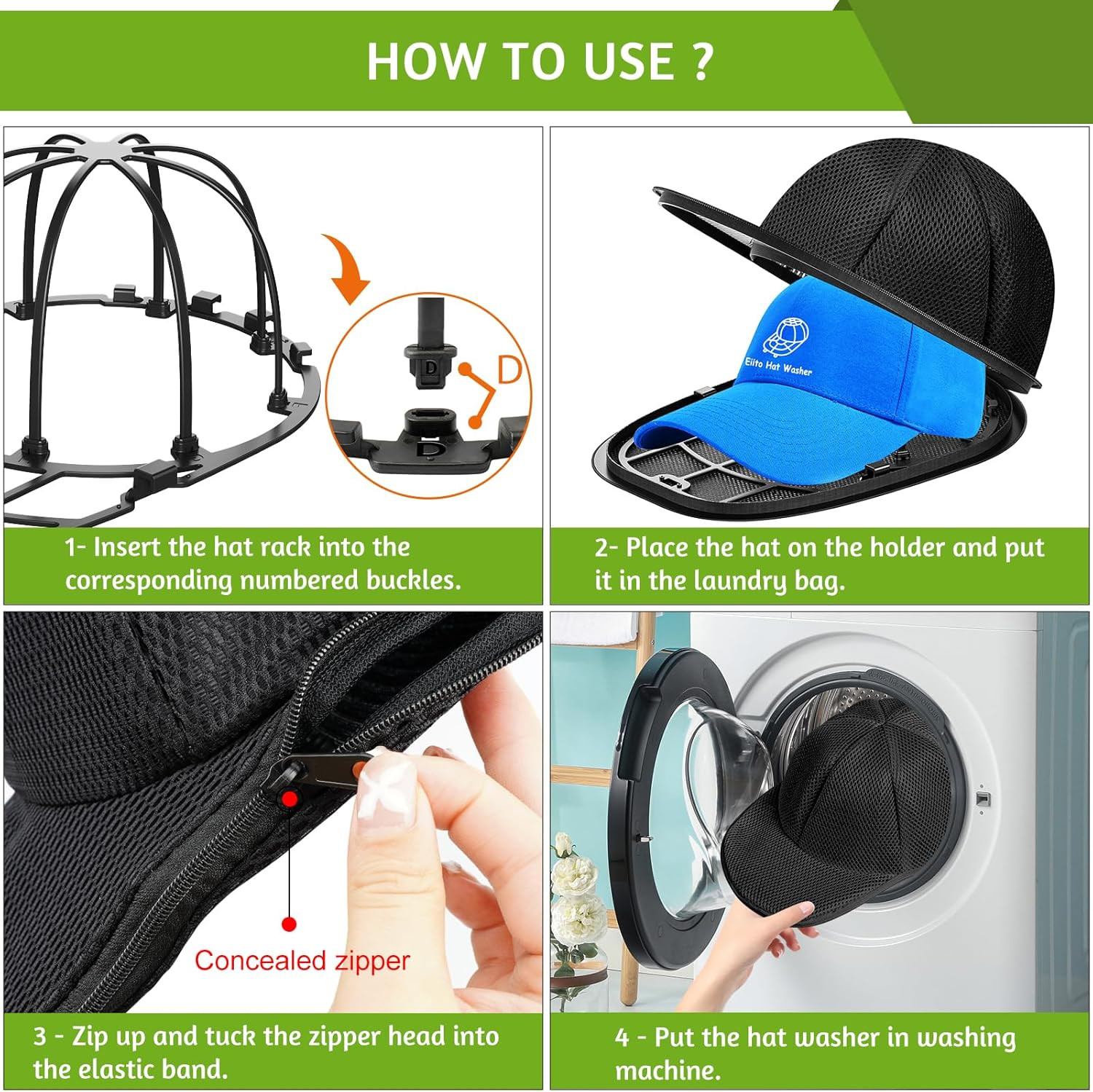Hat Washer Cage,Hat Washing Machine with Frame Cage and Hat Washer Bag,Baseball