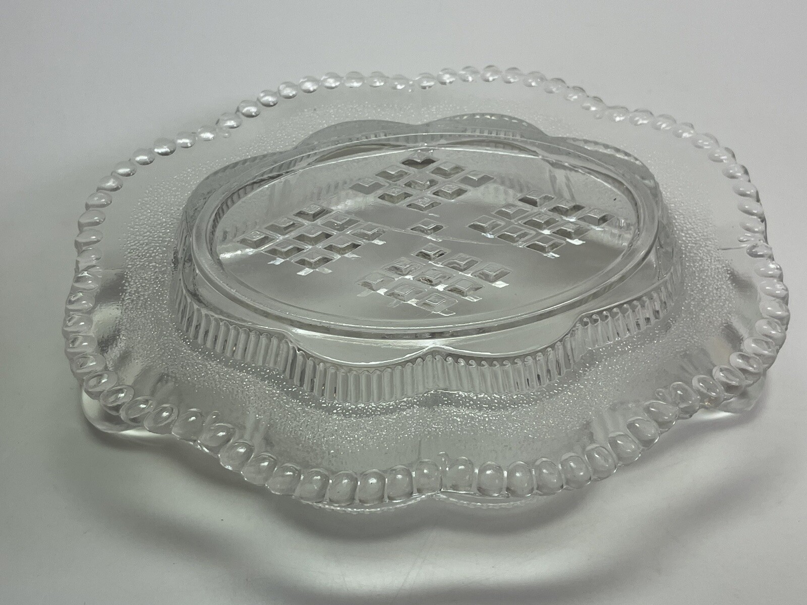Clear Pressed Glass Oval Handled Dish with Underplate