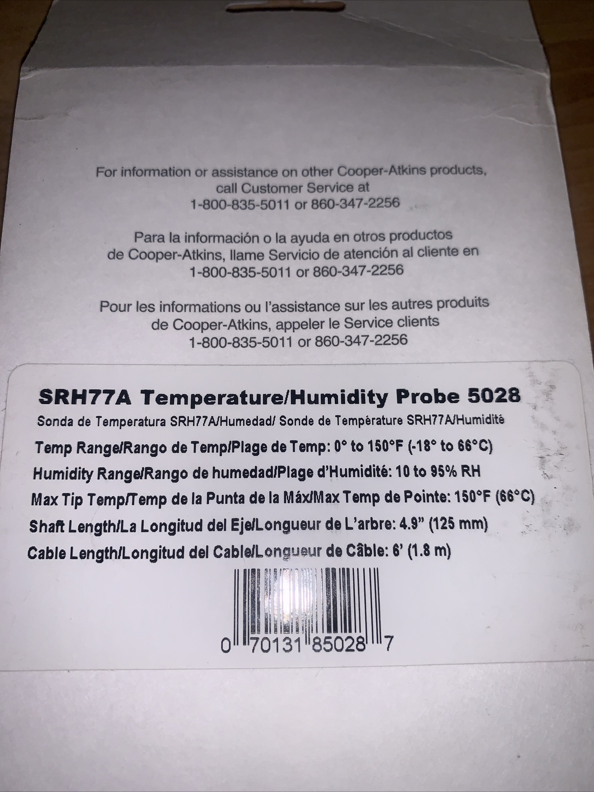 Cooper-Atkins 5028, Temperature / Humidity Air Probe