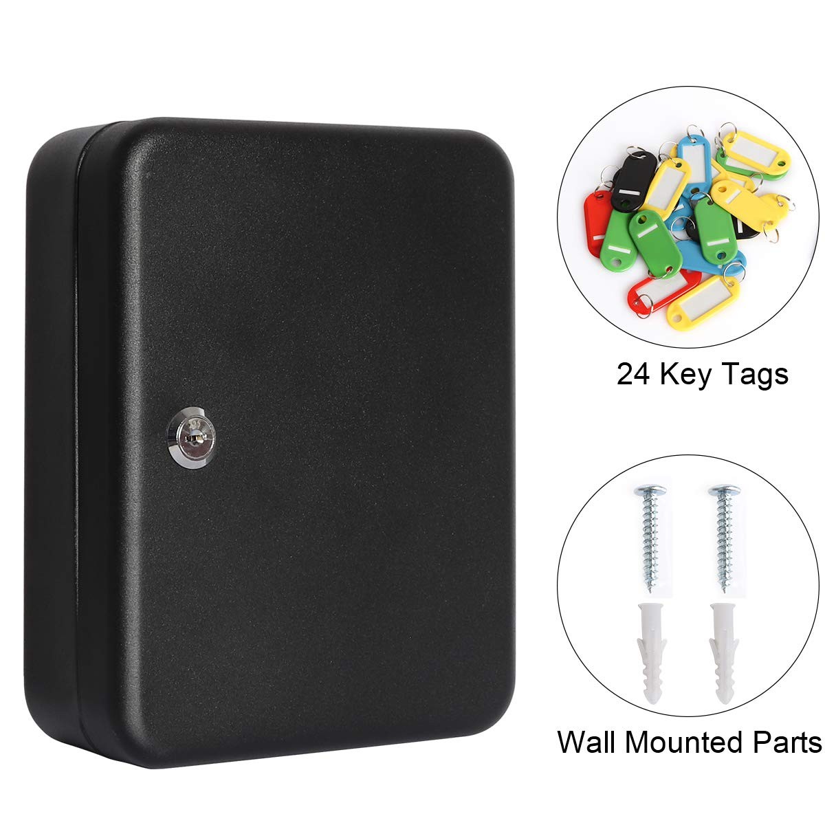 Parrency Key Cabinet Wall Mount,Locking Organizer, Medium, Black