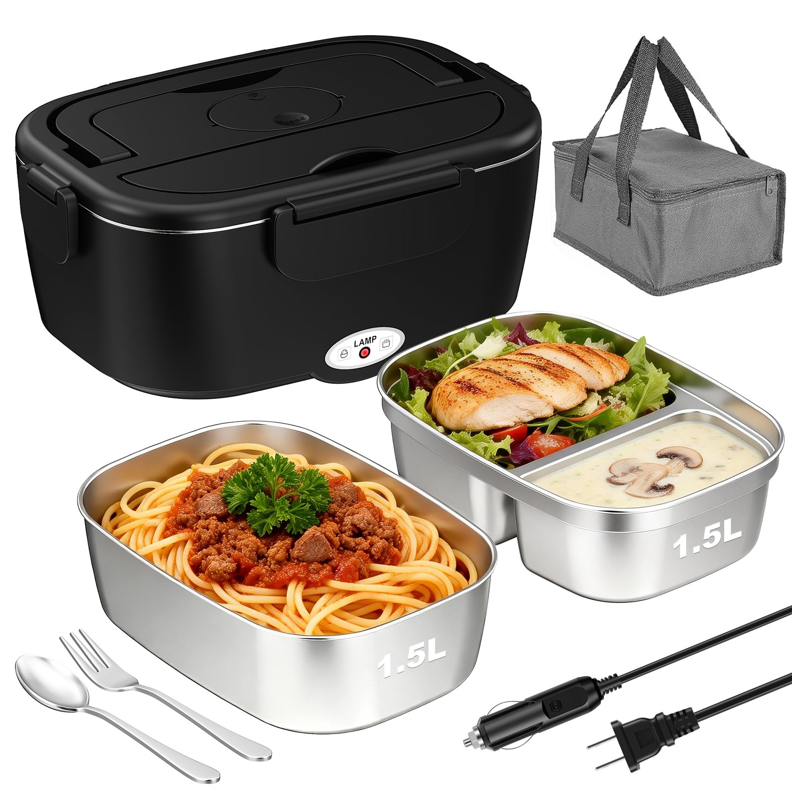 Genasmil 80W Electric Lunch Box Food Warmer for Car/Truck/Office, Black