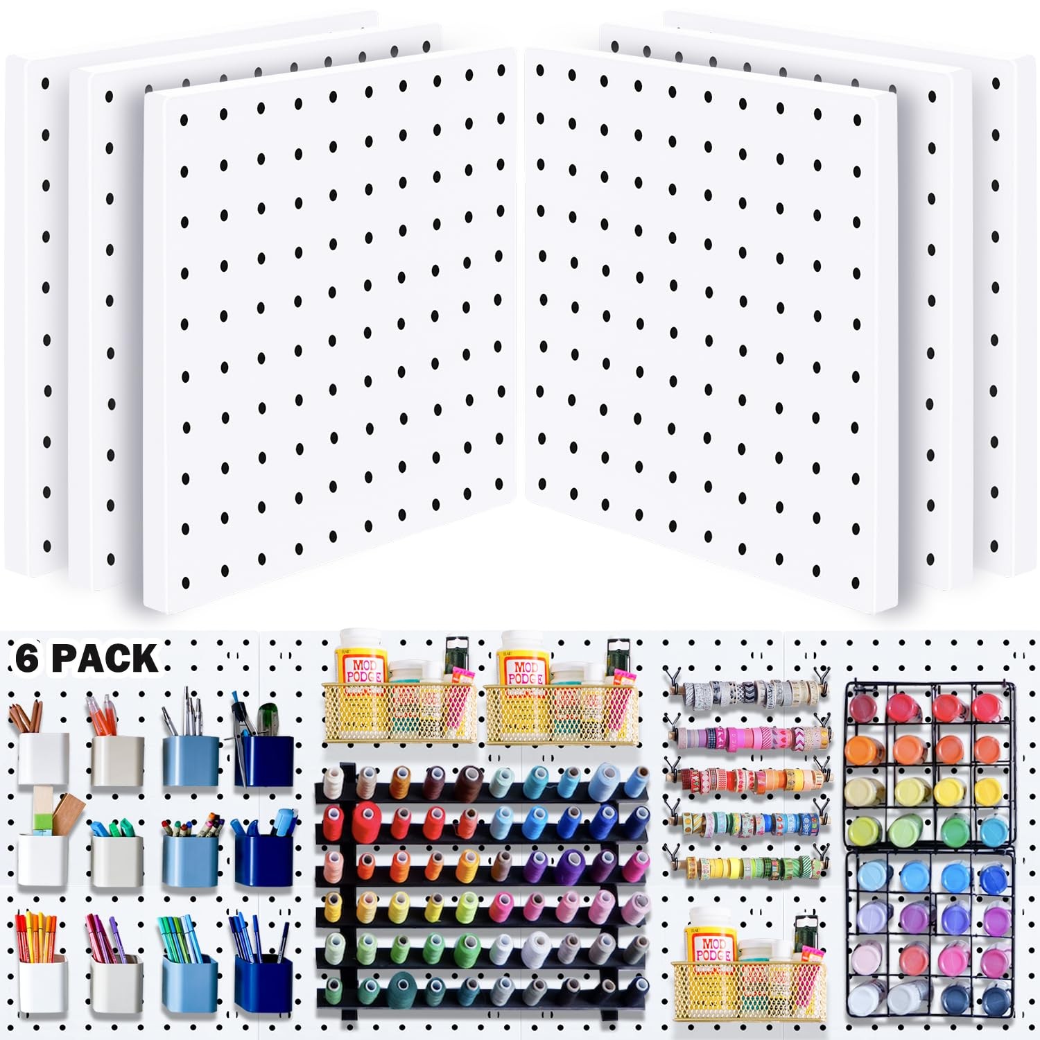 BOLUTDIF 6Pcs Peg board, Pegboard Wall Organizer Panels, Small white