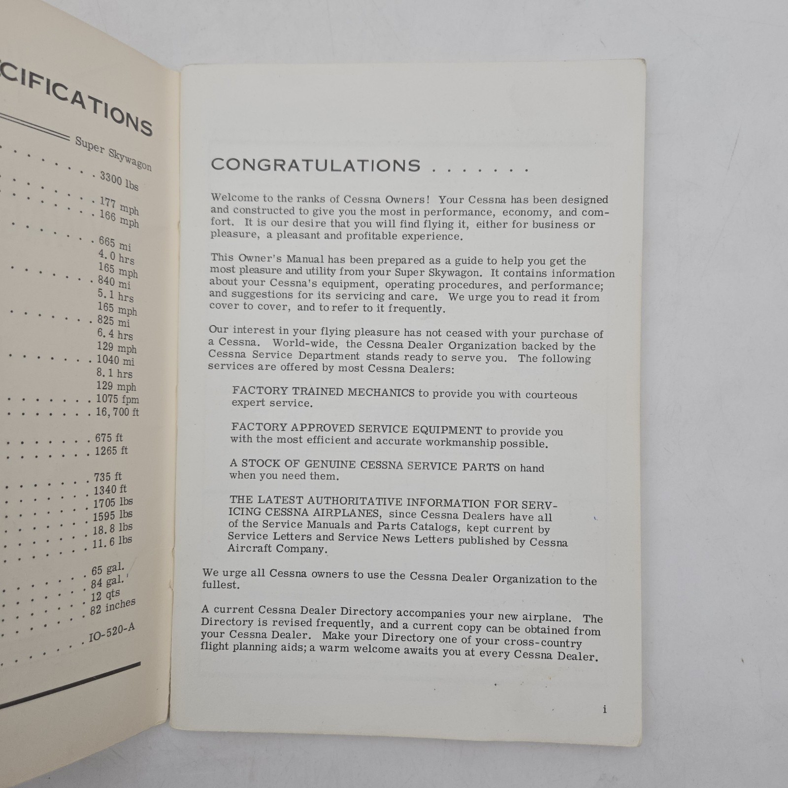 Vintage Cessna 1964 Super Skywagon Owner's Manual