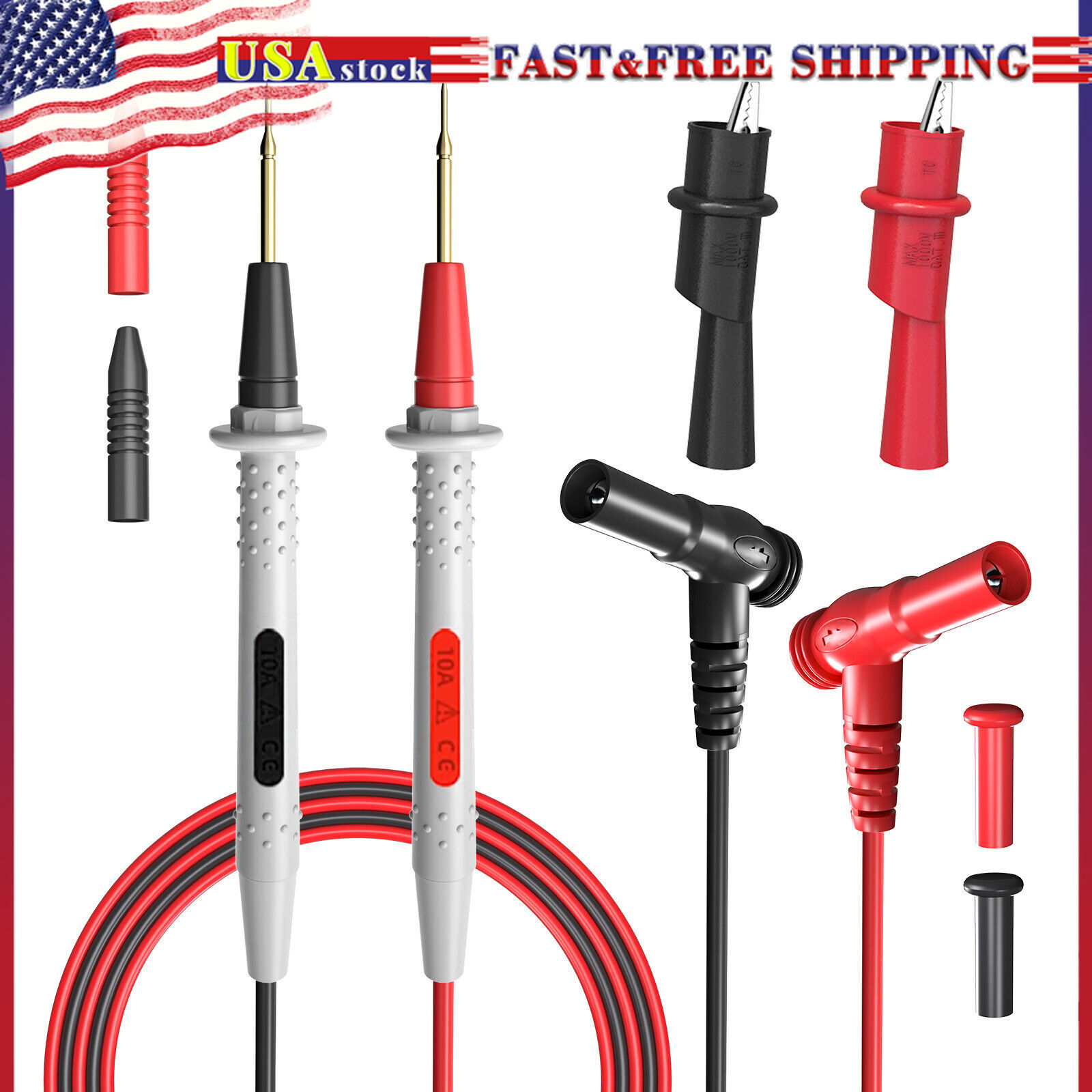 Multimeter Test Lead Kit with Push On Alligator Clip Mini Grabber Test Hook
