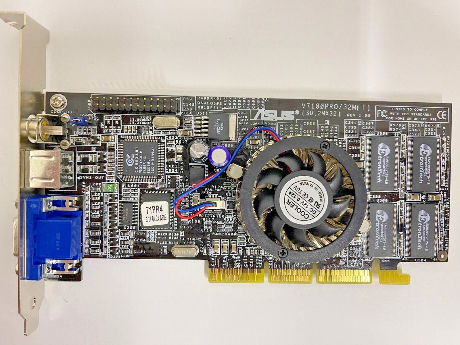 ASUS V7100PRO/32M(T) AGP 32 MEG NVIDIA GEFORCE2 MX400 VGA CARD ROUND FAN MXB50