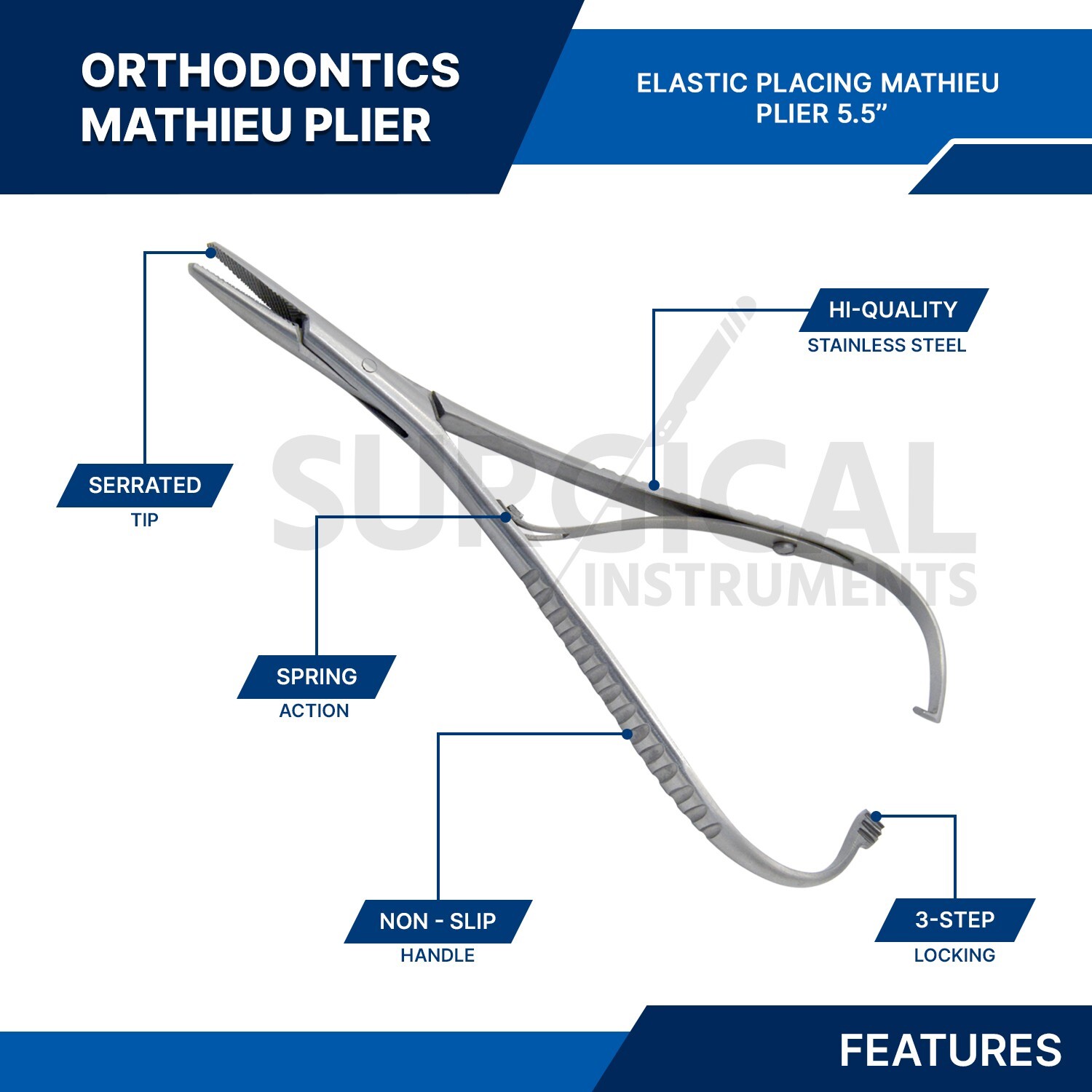 Mathieu Ligature Elastic Placing Plier 5.5" Elastomeric Orthodontic German Grade