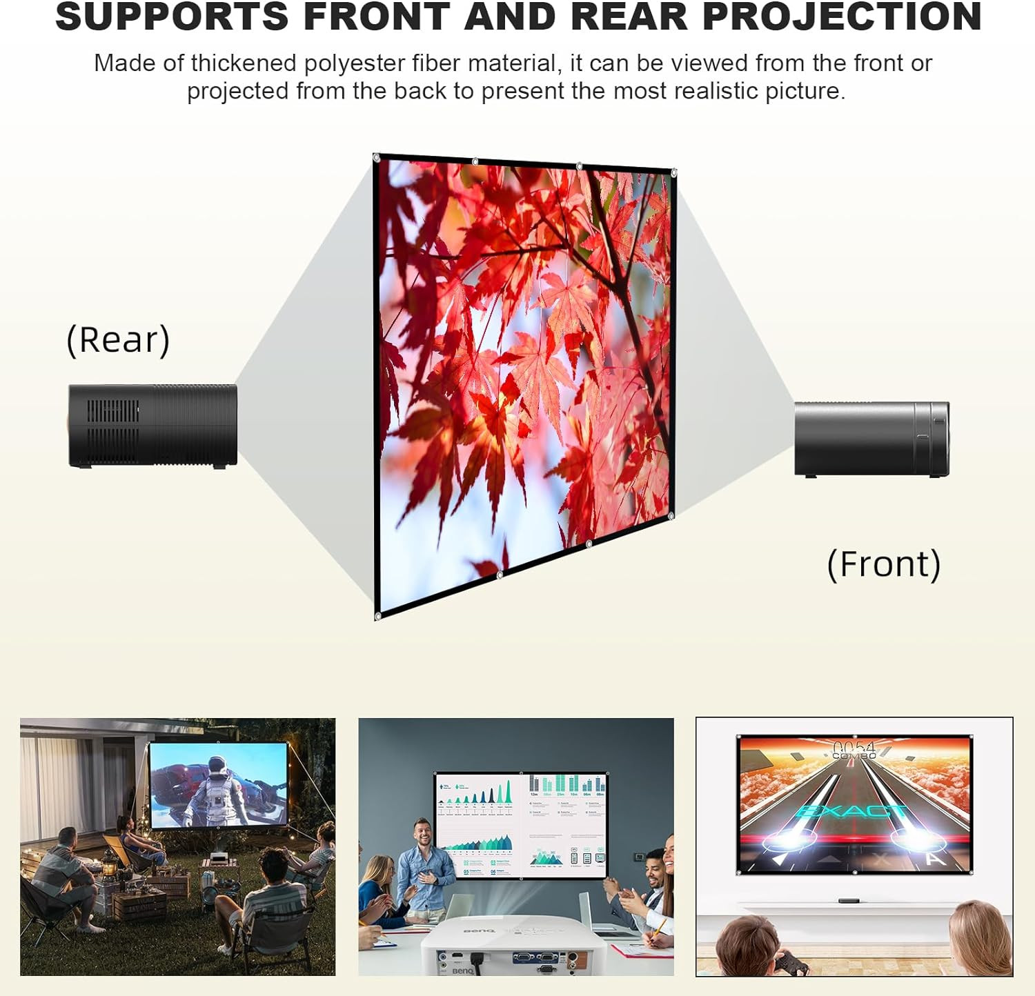 Projector Screen 200 Inch, Large 4K HD 16:9 Foldable Portable