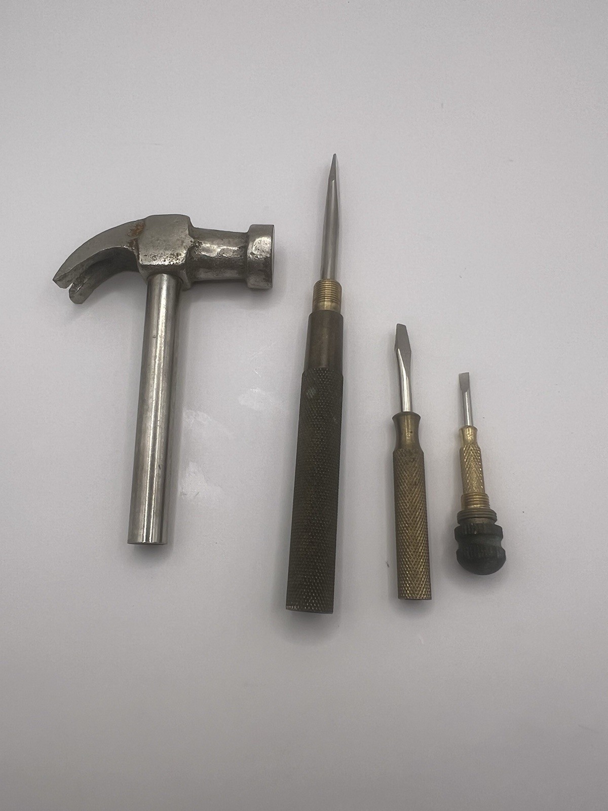 Vintage Nesting Hammer w/ Hidden Screwdrivers Brass Handle
