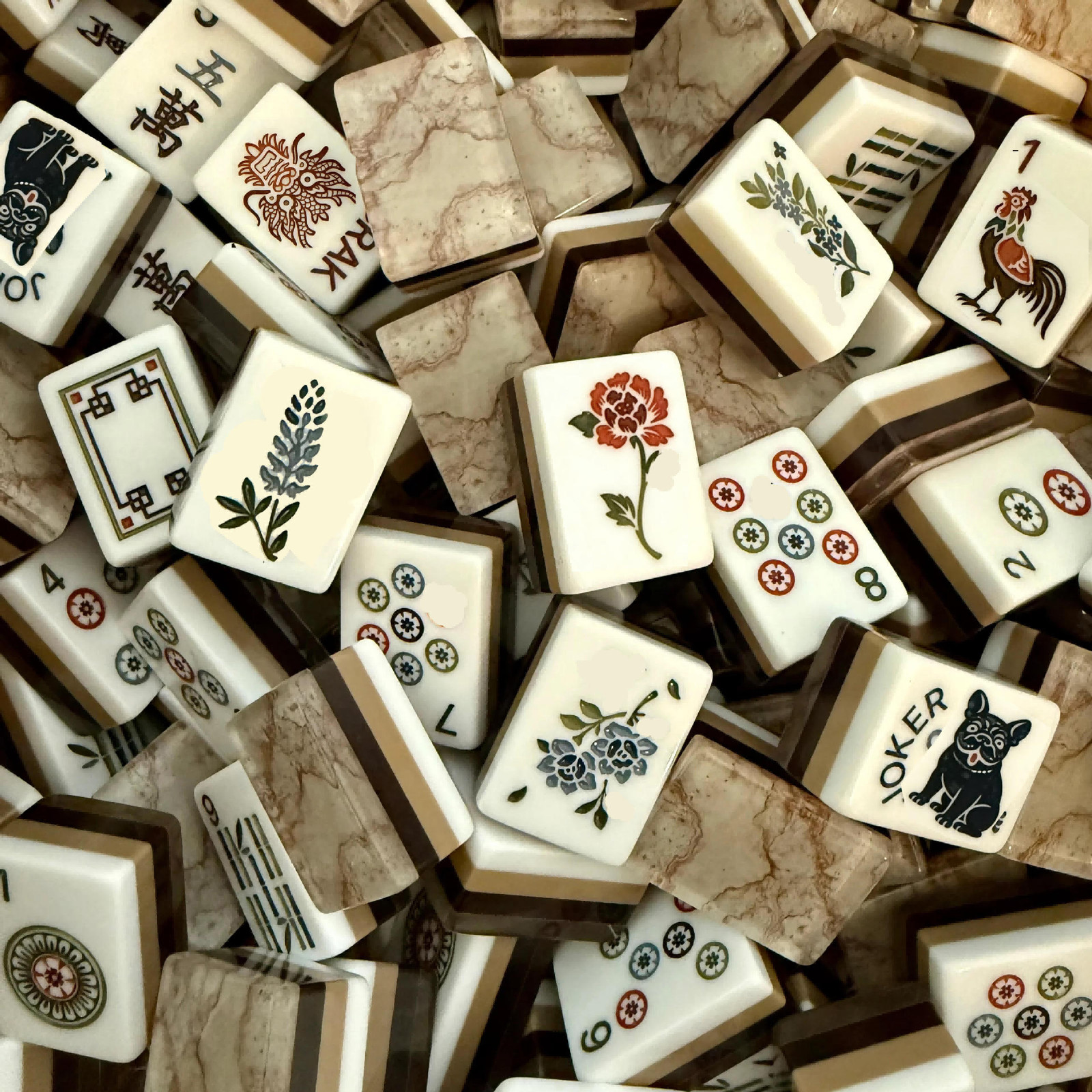 160 American Mahjong Tiles 4-Layer Acrylic Marble Pattern Engraved Set/