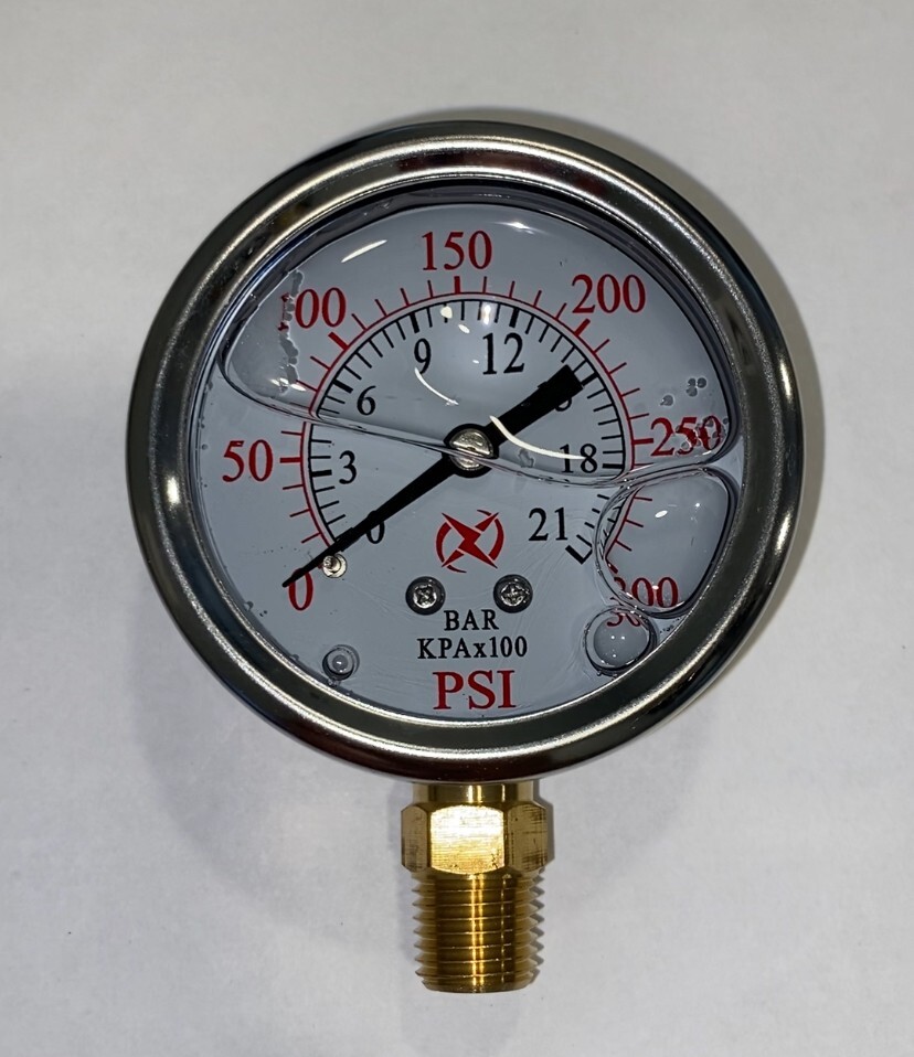 LIQUID 2.5″Face 300 PSI 1/4"NPT Side Mount Gauge