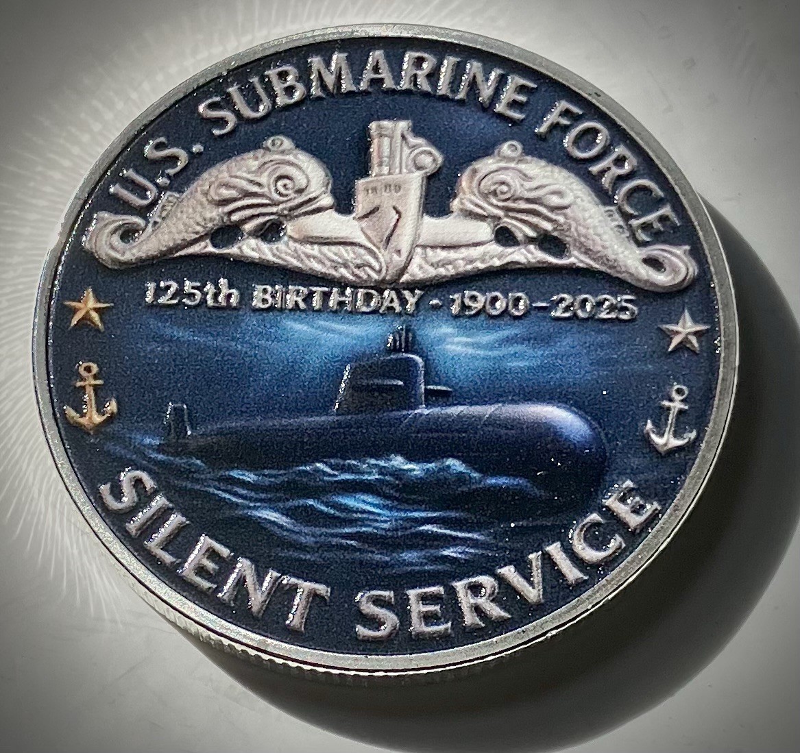 US Navy Submarine Challenge Coin-Silver Colored-125 Yr Anniversary-Nuclear